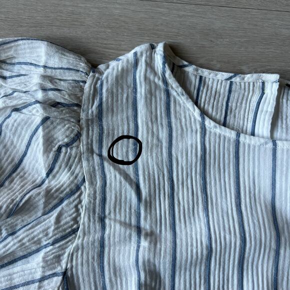 J Crew Puff Sleeve Top In Sheer Gauze Womens Medium White Striped - Picture 9 of 11